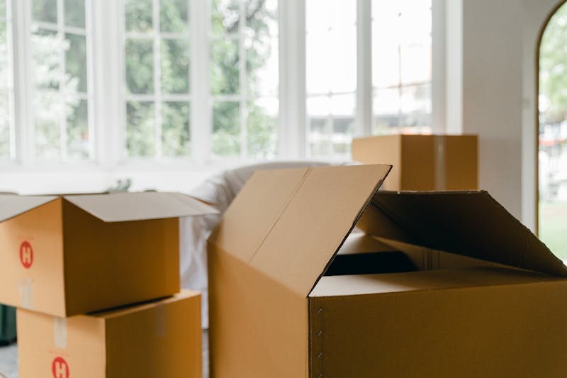 Moving boxes in a bright, clean home